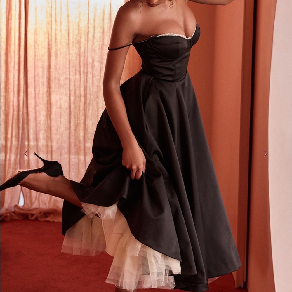 House of CB Black and Cream Midi Dress